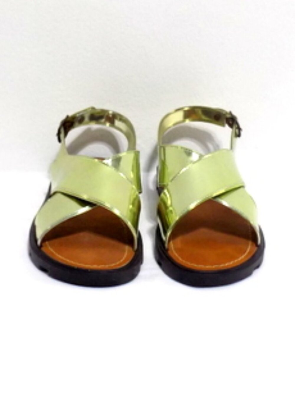 Electric Karma Metallic Gold X-Strap Sling Back Summer Flat Sandals – Size: 8 - Picture 3 of 10